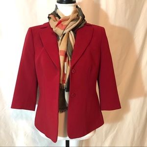 Festive Red Ann Taylor 3/4 Sleeve Jacket Blazer